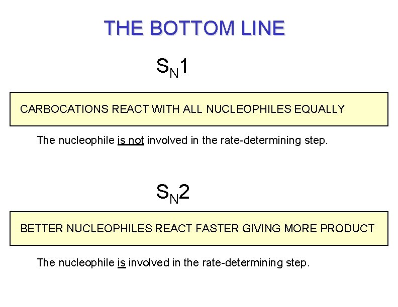 THE BOTTOM LINE S N 1 CARBOCATIONS REACT WITH ALL NUCLEOPHILES EQUALLY The nucleophile