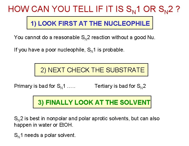 HOW CAN YOU TELL IF IT IS SN 1 OR SN 2 ? 1)