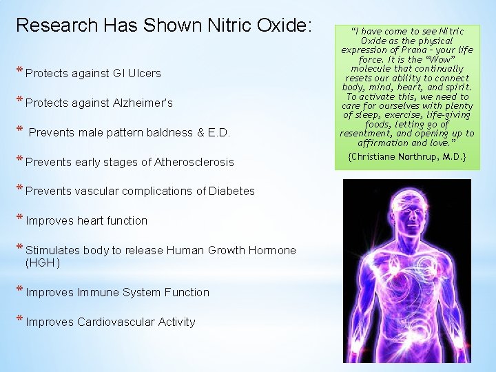 Research Has Shown Nitric Oxide: * Protects against GI Ulcers * Protects against Alzheimer’s