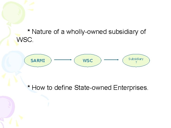 * Nature of a wholly-owned subsidiary of WSC. SARMI WSC Subsidiary ? * How