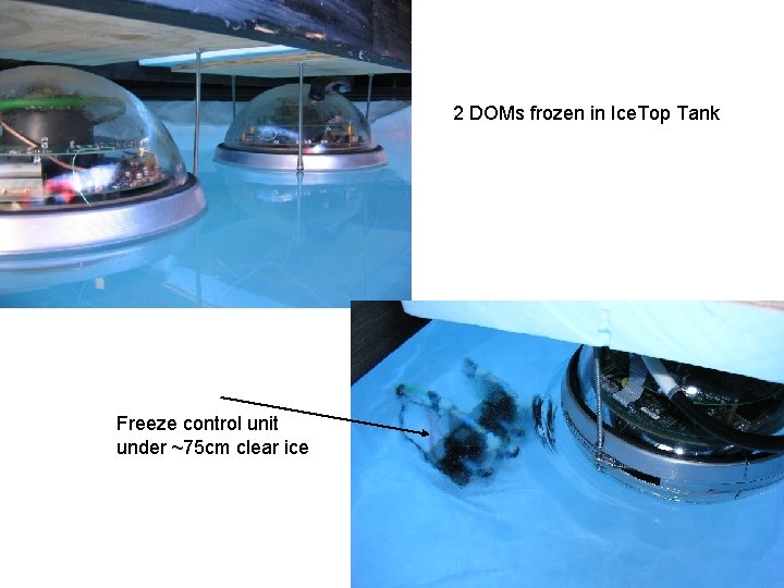 2 DOMs frozen in Ice. Top Tank Freeze control unit under ~75 cm clear