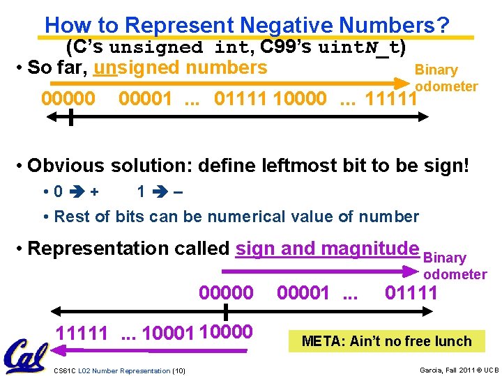 How to Represent Negative Numbers? (C’s unsigned int, C 99’s uint. N_t) • So