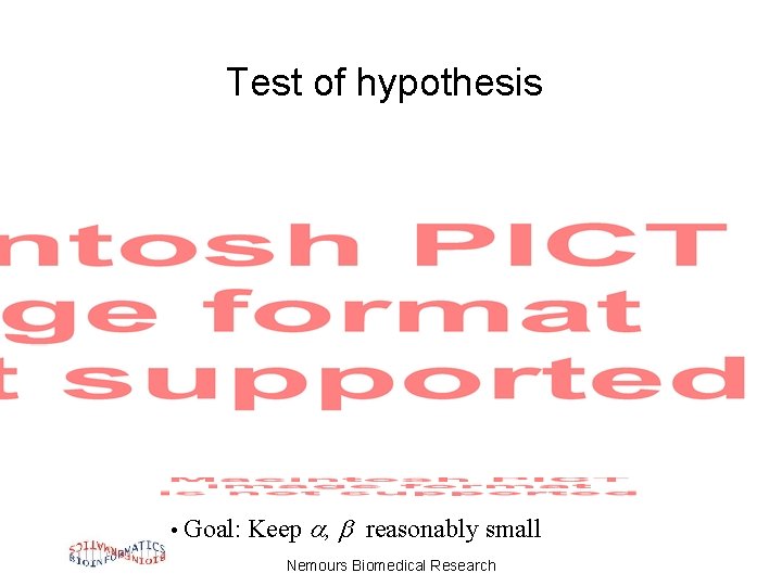 Test of hypothesis • Goal: Keep a, b reasonably small Nemours Biomedical Research 