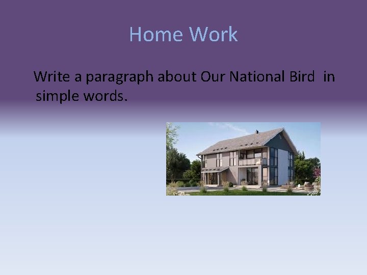Home Work Write a paragraph about Our National Bird in simple words. 