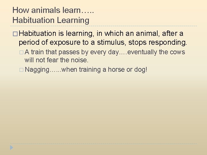 How animals learn…. . Habituation Learning � Habituation is learning, in which an animal,