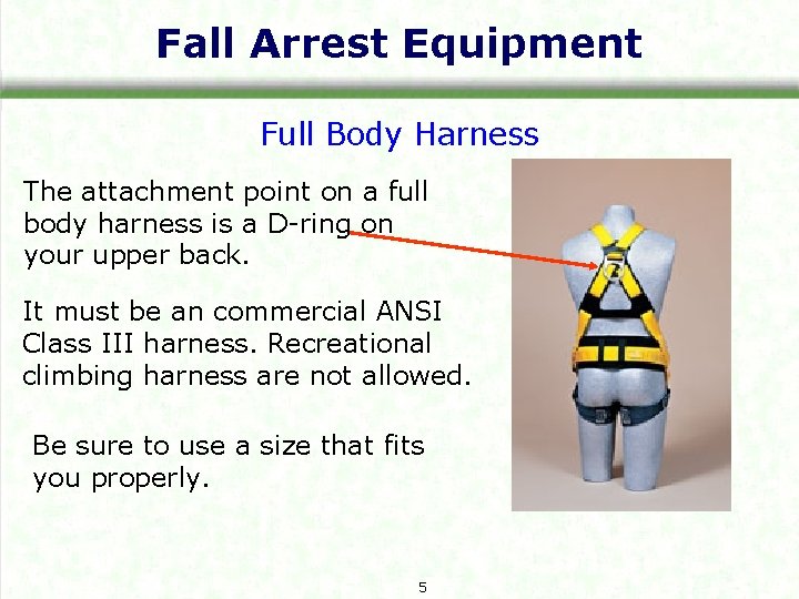 Fall Arrest Equipment Full Body Harness The attachment point on a full body harness