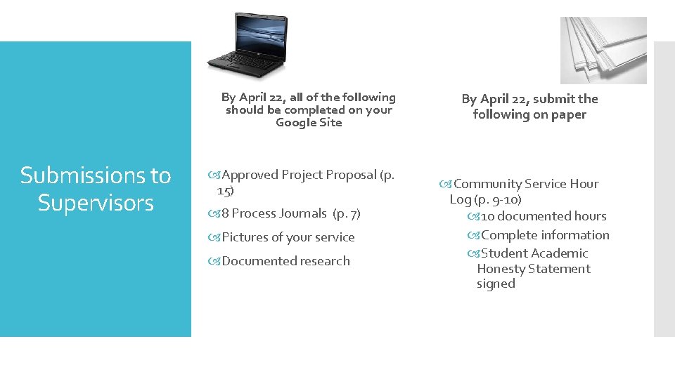 By April 22, all of the following should be completed on your Google Site