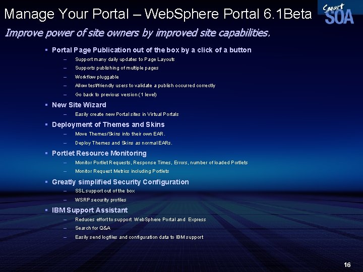 Manage Your Portal – Web. Sphere Portal 6. 1 Beta Improve power of site