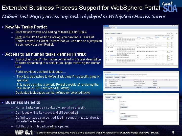 Extended Business Process Support for Web. Sphere Portal Default Task Pages, access any tasks