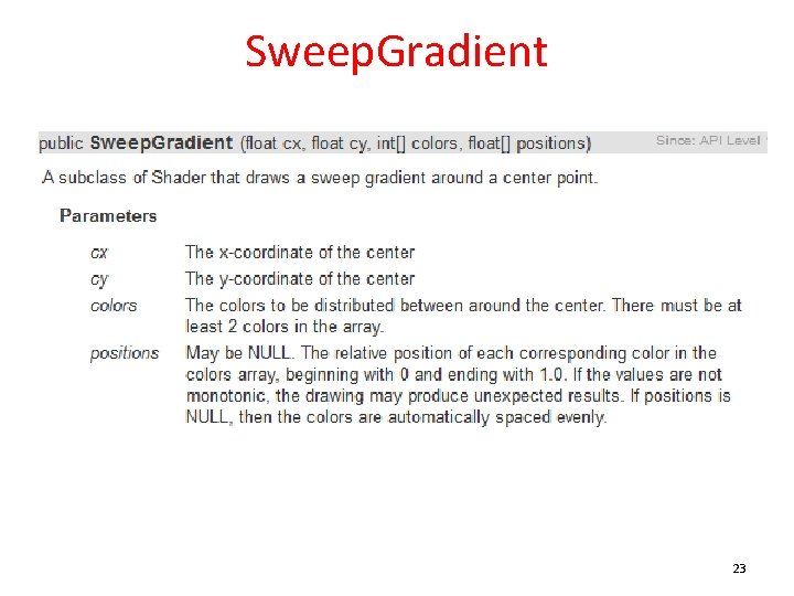 Sweep. Gradient 23 