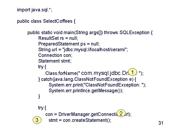 import java. sql. *; public class Select. Coffees { public static void main(String args[])