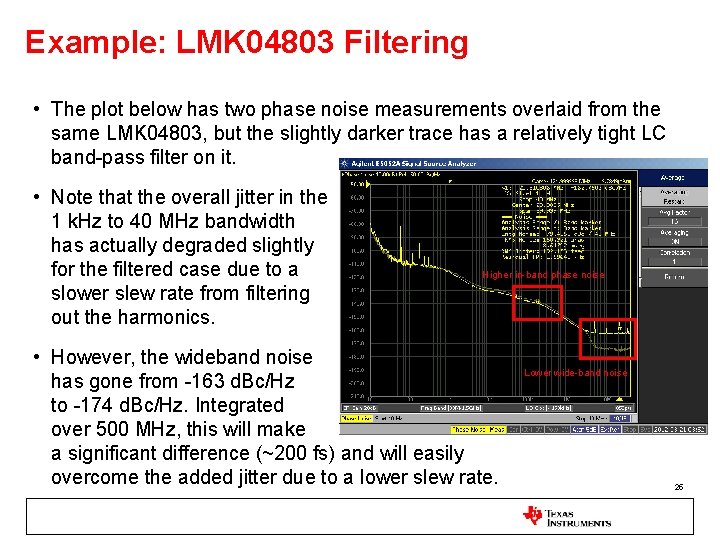 Example: LMK 04803 Filtering • The plot below has two phase noise measurements overlaid