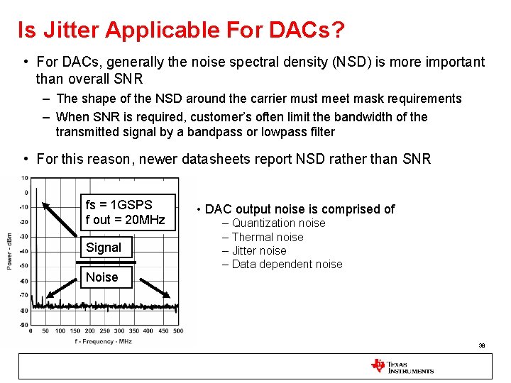 Is Jitter Applicable For DACs? • For DACs, generally the noise spectral density (NSD)