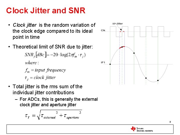 Clock Jitter and SNR • Clock jitter is the random variation of the clock