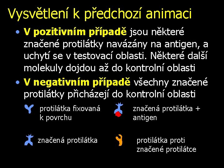 Vysvětlení k předchozí animaci • V pozitivním případě jsou některé značené protilátky navázány na