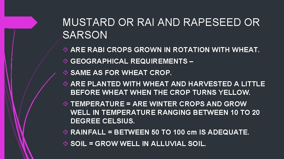MUSTARD OR RAI AND RAPESEED OR SARSON ARE RABI CROPS GROWN IN ROTATION WITH