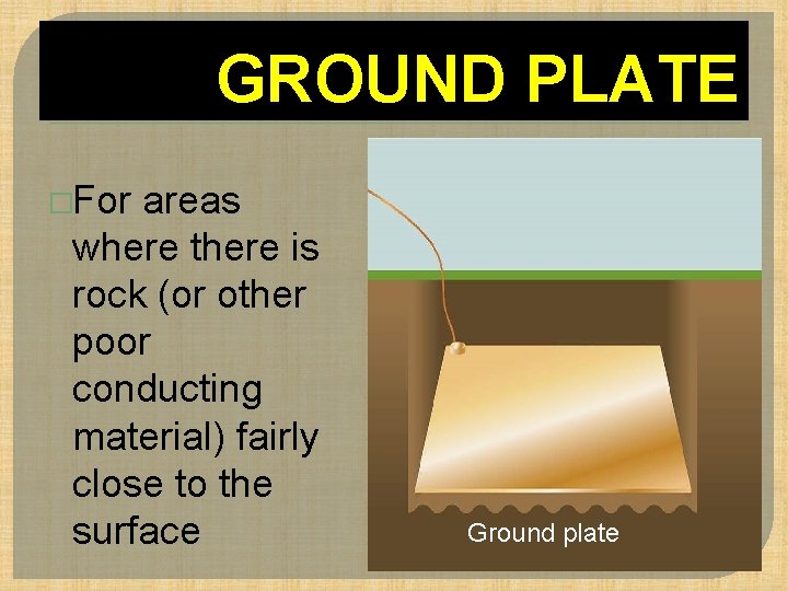 GROUND PLATE �For areas where there is rock (or other poor conducting material) fairly