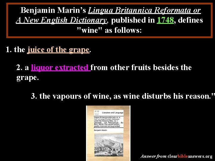 Benjamin Marin’s Lingua Britannica Reformata or A New English Dictionary, published in 1748, defines