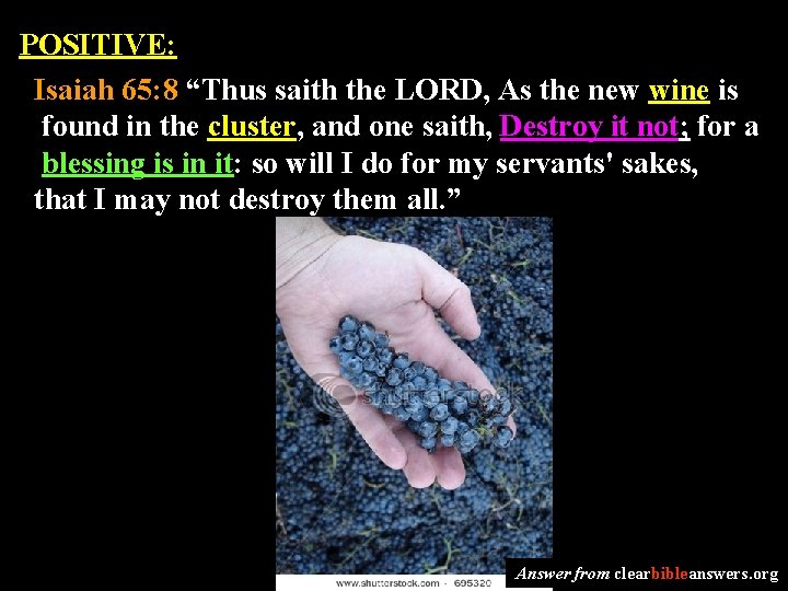 POSITIVE: Isaiah 65: 8 “Thus saith the LORD, As the new wine is found