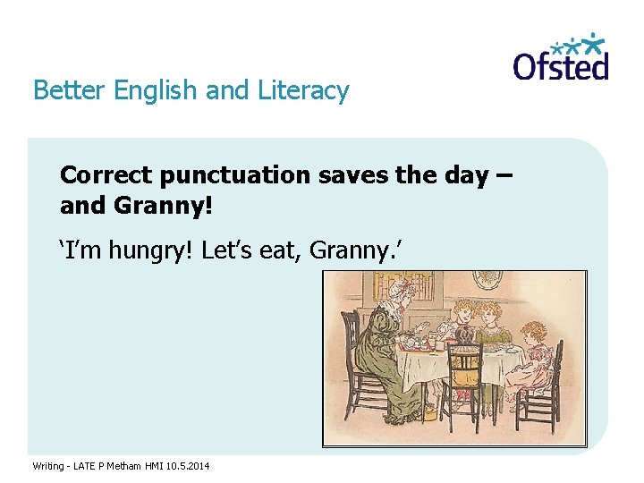 Better English and Literacy Correct punctuation saves the day – and Granny! ‘I’m hungry!