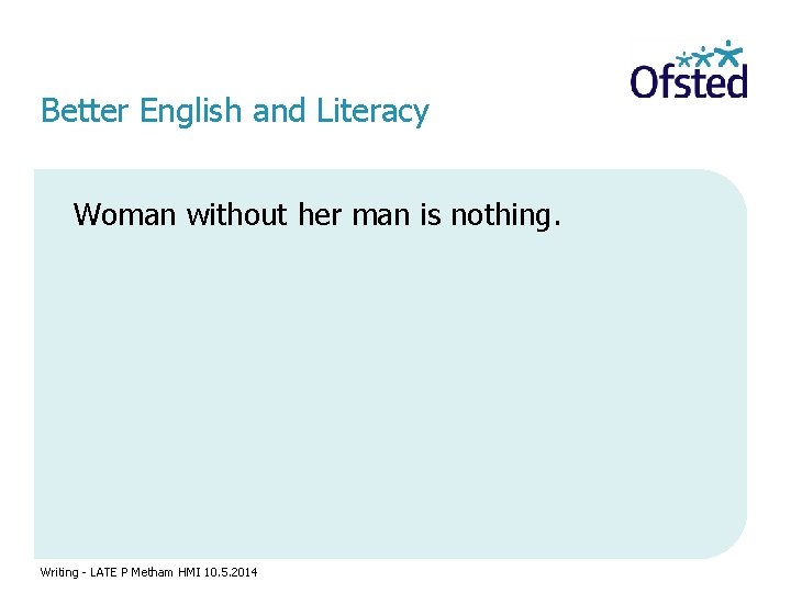 Better English and Literacy Woman without her man is nothing. Writing - LATE P