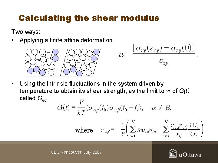 Calculating the shear modulus Two ways: • Applying a finite affine deformation • Using