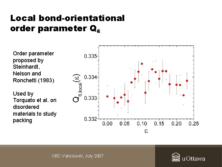 Local bond-orientational order parameter Q 6 Order parameter proposed by Steinhardt, Nelson and Ronchetti