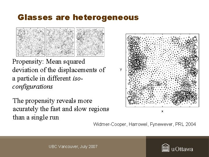 Glasses are heterogeneous Propensity: Mean squared deviation of the displacements of a particle in