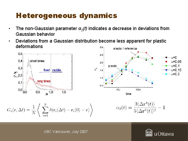 Heterogeneous dynamics • • The non-Gaussian parameter α 2(t) indicates a decrease in deviations