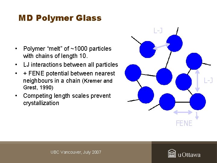 MD Polymer Glass L-J • Polymer “melt” of ~1000 particles with chains of length
