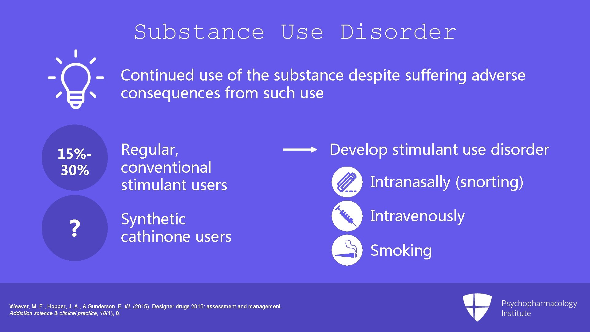 Substance Use Disorder Continued use of the substance despite suffering adverse consequences from such