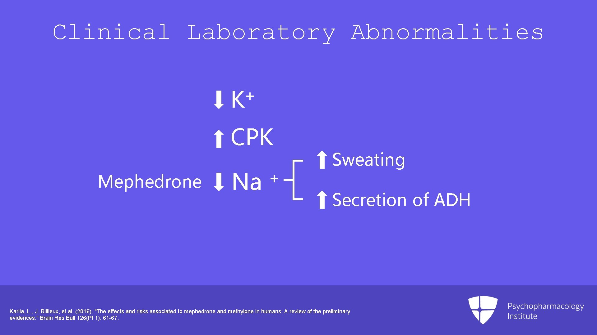 Clinical Laboratory Abnormalities + K CPK Mephedrone Na + Sweating Secretion of ADH Karila,