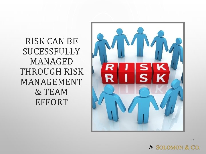 RISK CAN BE SUCESSFULLY MANAGED THROUGH RISK MANAGEMENT & TEAM EFFORT 18 © 