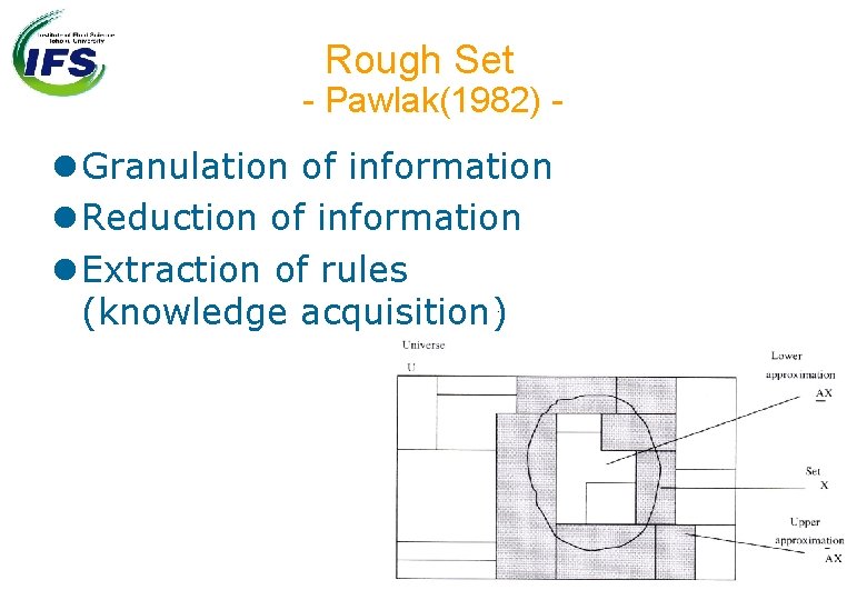Rough Set - Pawlak(1982) - l Granulation of information l Reduction of information l
