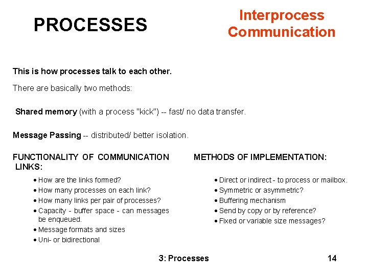 Interprocess Communication PROCESSES This is how processes talk to each other. There are basically