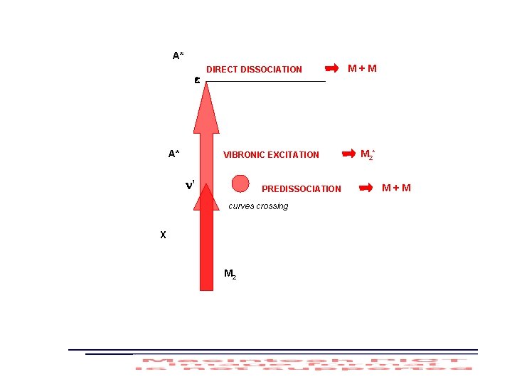 A* e A* DIRECT DISSOCIATION VIBRONIC EXCITATION n’ PREDISSOCIATION curves crossing X M 2