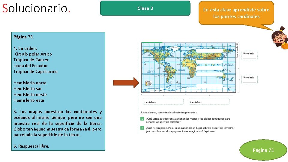 Solucionario. Clase 3 En esta clase aprendiste sobre los puntos cardinales Página 73. 4.