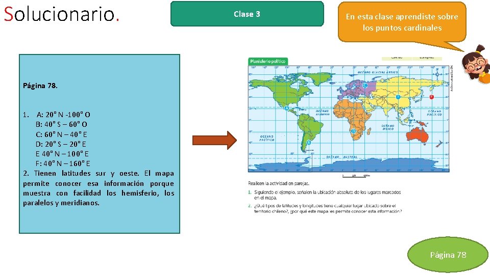 Solucionario. Clase 3 En esta clase aprendiste sobre los puntos cardinales Página 78. 1.