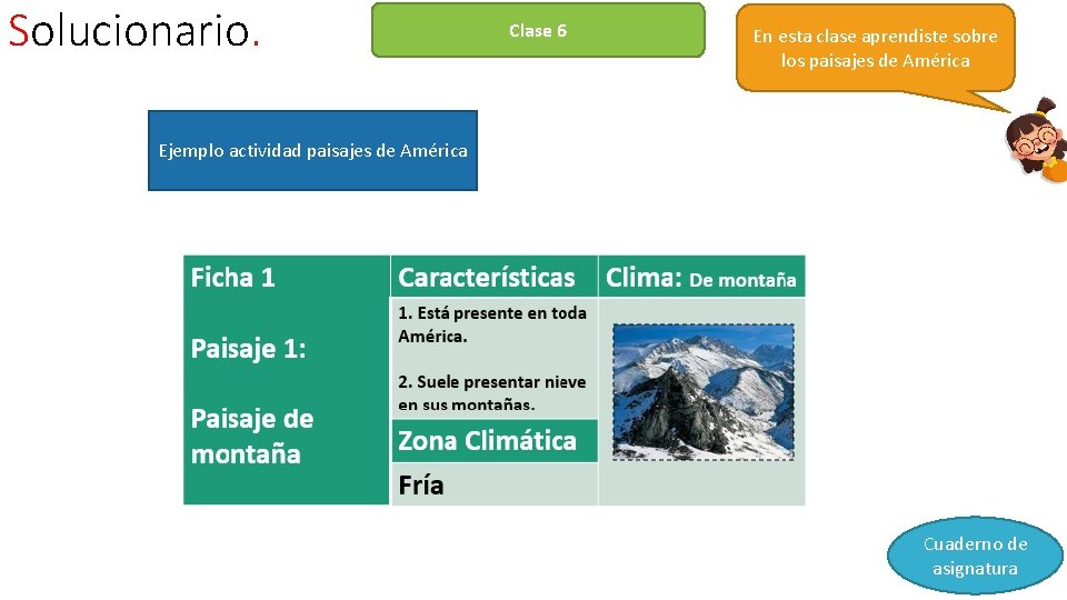 Solucionario. Clase 6 En esta clase aprendiste sobre los paisajes de América Ejemplo actividad