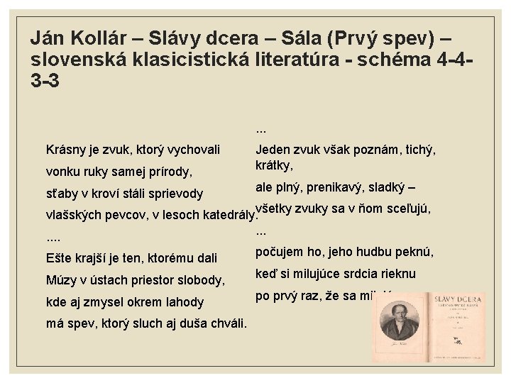 Ján Kollár – Slávy dcera – Sála (Prvý spev) – slovenská klasicistická literatúra -