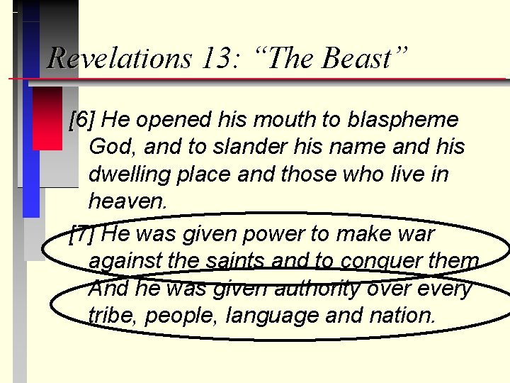 Revelations 13: “The Beast” [6] He opened his mouth to blaspheme God, and to