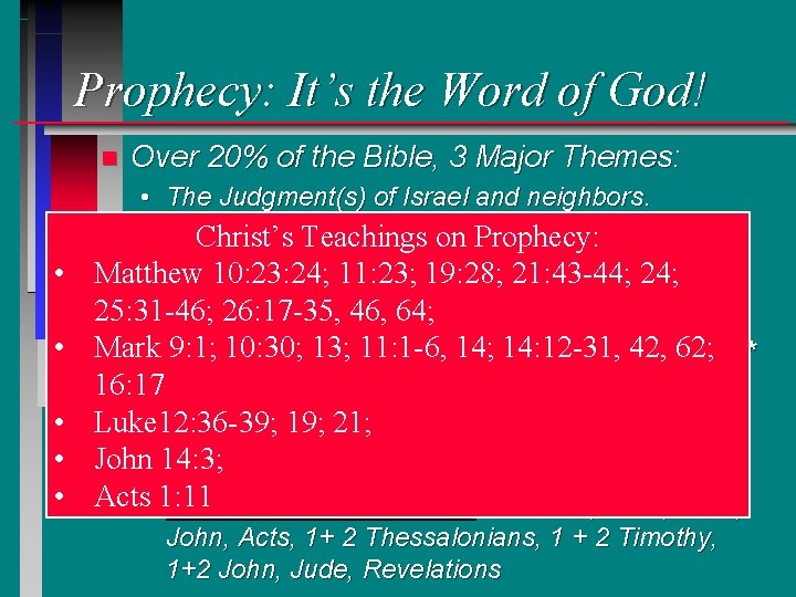 Prophecy: It’s the Word of God! n • • • Over 20% of the