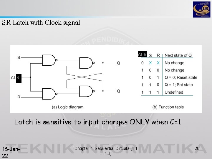 SR Latch with Clock signal CLK Latch is sensitive to input changes ONLY when SR Latch with Clock signal CLK Latch is sensitive to input changes ONLY when