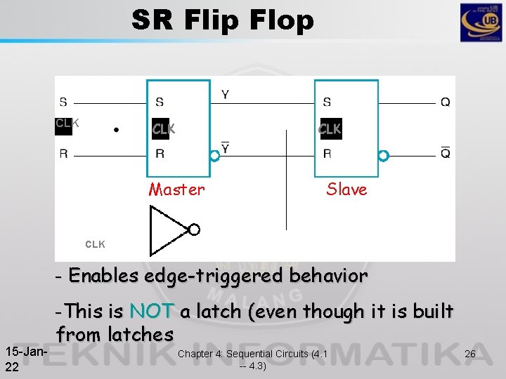 SR Flip Flop CLK CLK Master Slave CLK – Enables edge-triggered behavior –This 15 SR Flip Flop CLK CLK Master Slave CLK – Enables edge-triggered behavior –This 15