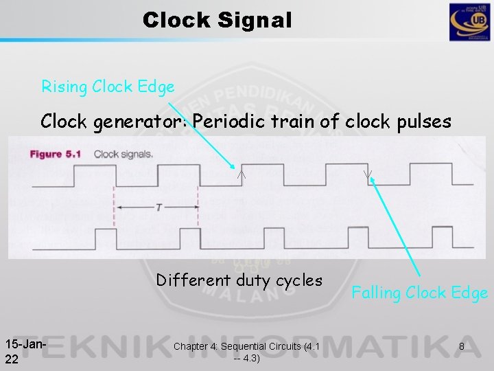Clock Signal Rising Clock Edge Clock generator: Periodic train of clock pulses Different duty Clock Signal Rising Clock Edge Clock generator: Periodic train of clock pulses Different duty