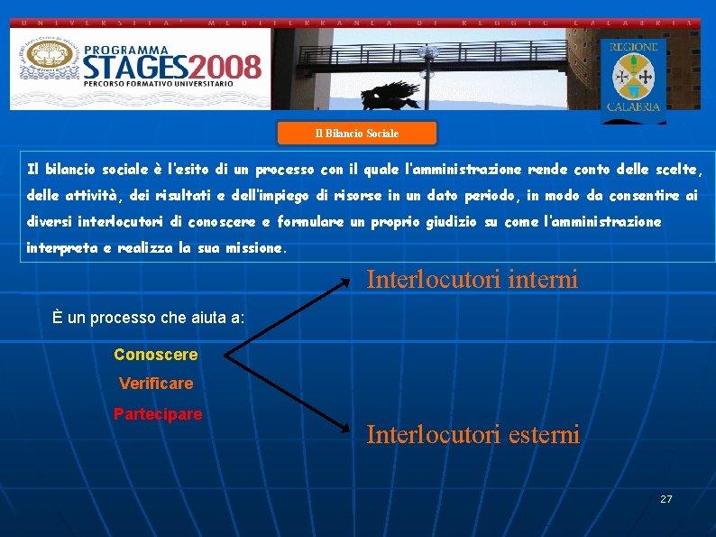 w Il Bilancio Sociale Il bilancio sociale è l’esito di un processo con il