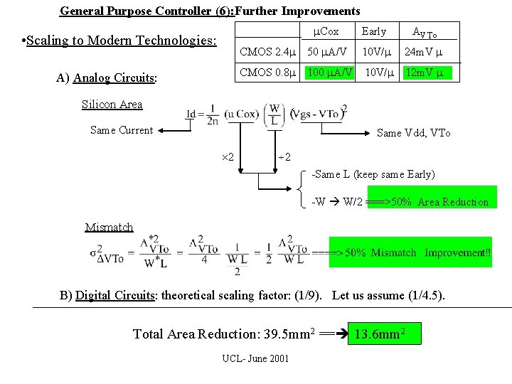 General Purpose Controller (6): Further Improvements • Scaling to Modern Technologies: A) Analog Circuits: