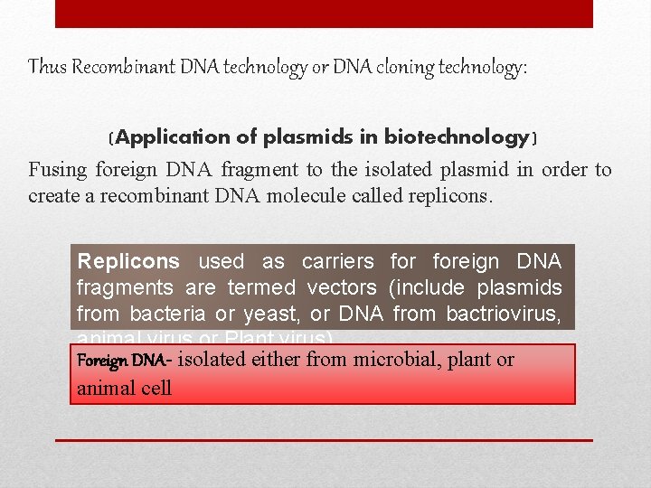 Thus Recombinant DNA technology or DNA cloning technology: (Application of plasmids in biotechnology) Fusing