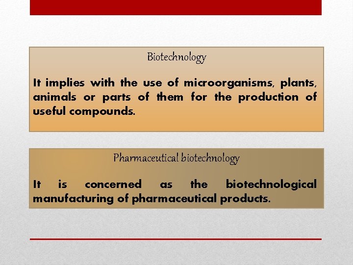 Biotechnology It implies with the use of microorganisms, plants, animals or parts of them