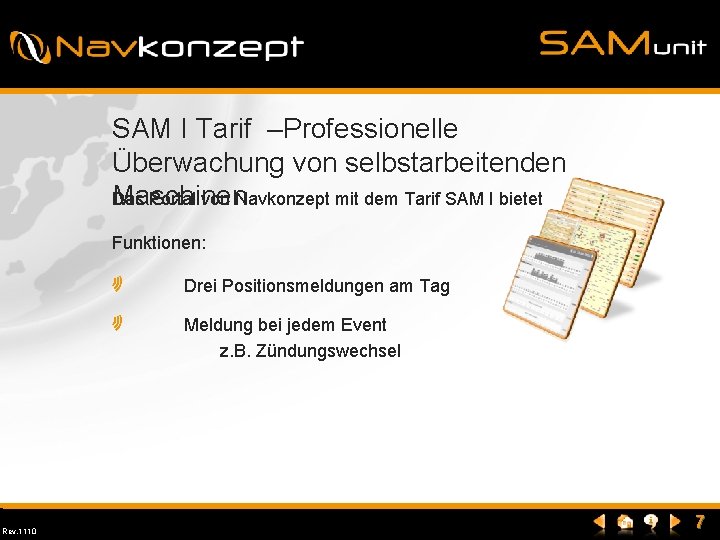 SAM I Tarif –Professionelle Überwachung von selbstarbeitenden Maschinen Das Portal von Navkonzept mit dem